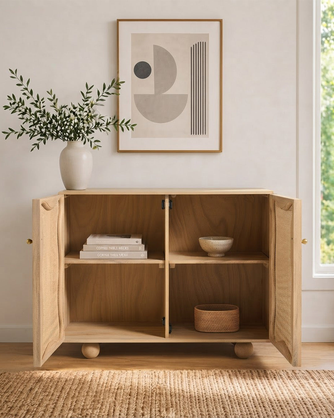 Cedric Sideboard Front Angle Open Cabinet View