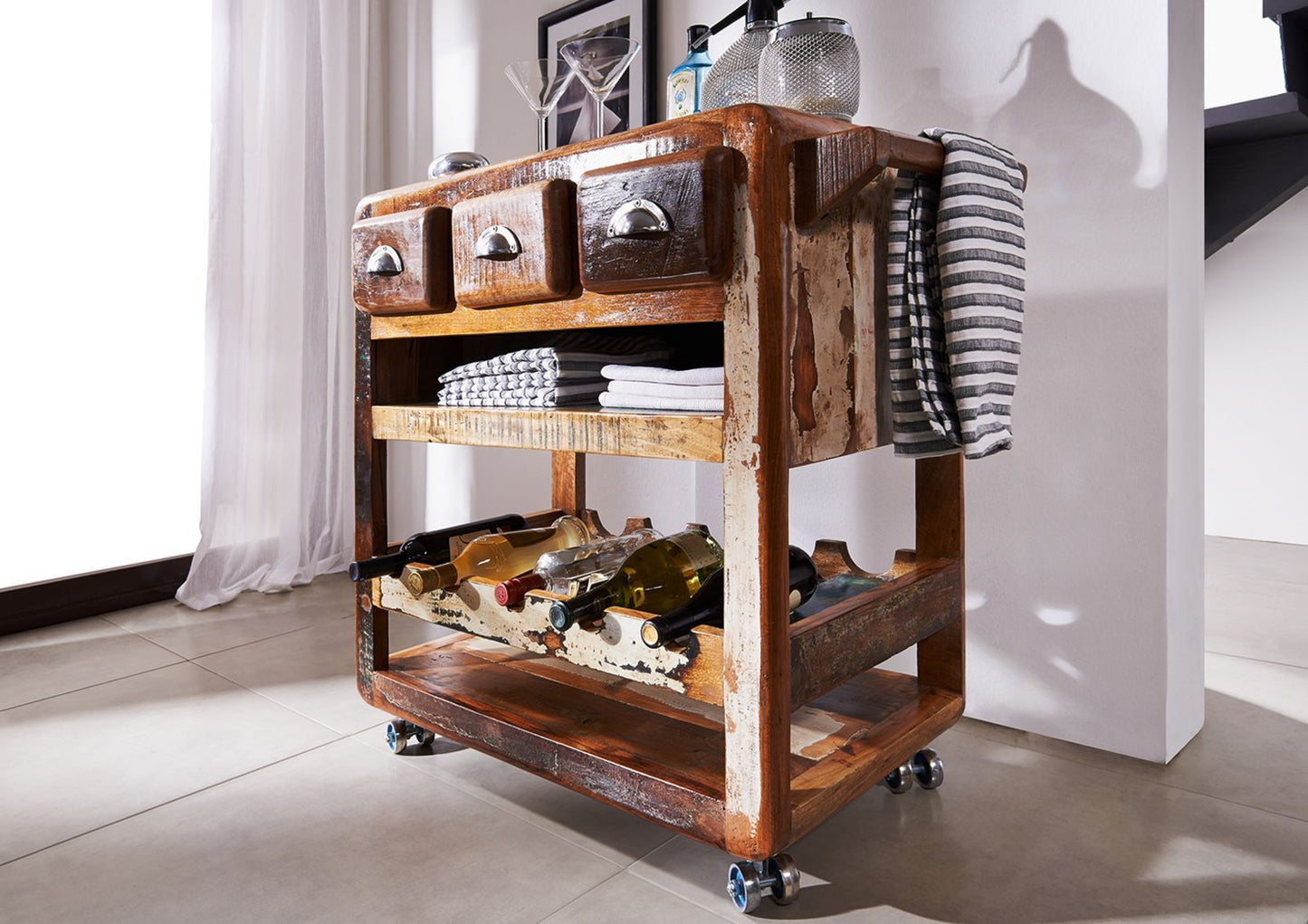 Desert Solid Wood Bar Trolley - Ramgarh Crafts