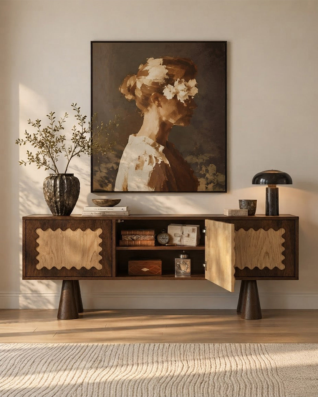 Dursley Sideboard Front Angle Open Cabinet View