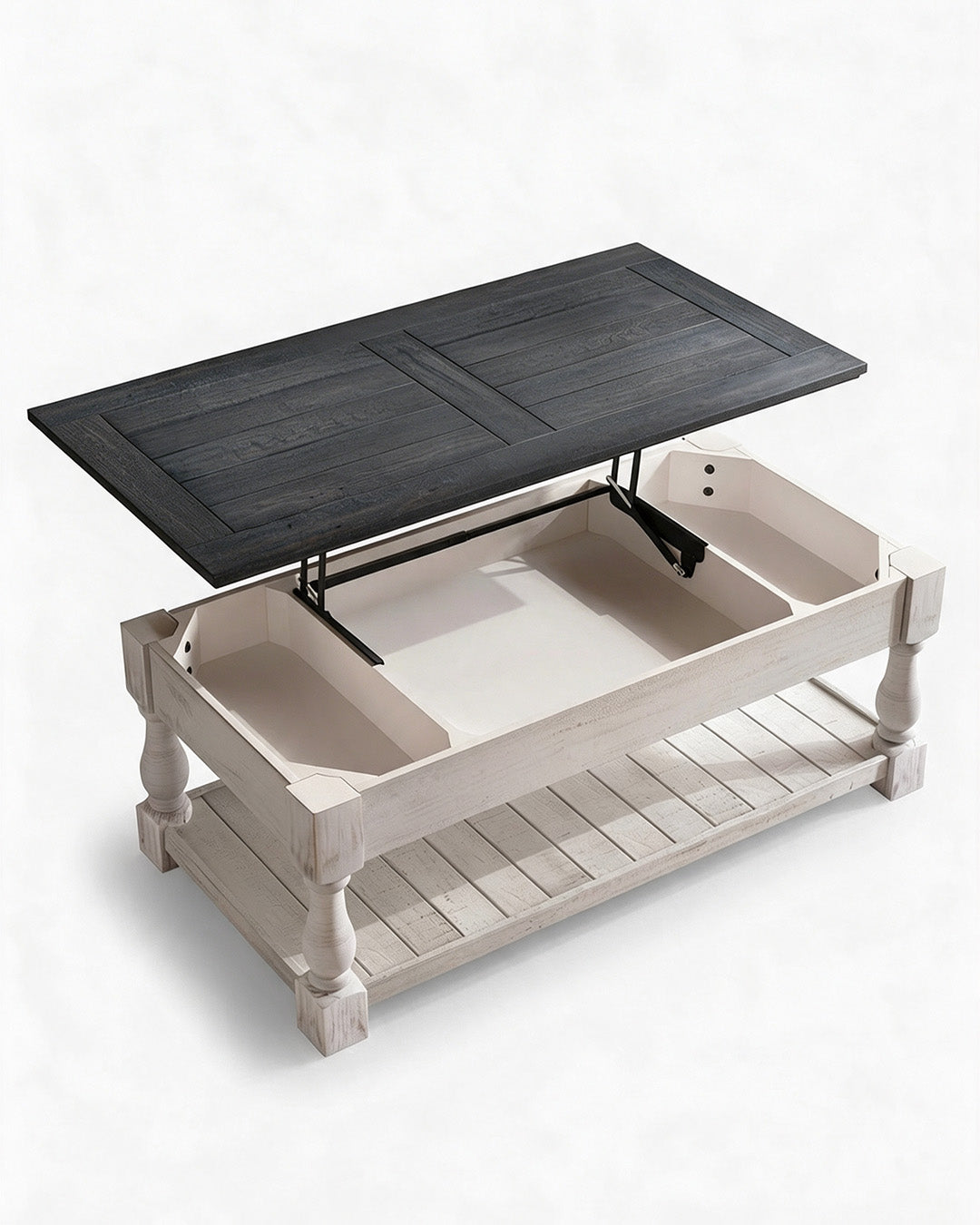 Lift Coffee Table Rear Angle Product View with pen Table-Top Storage