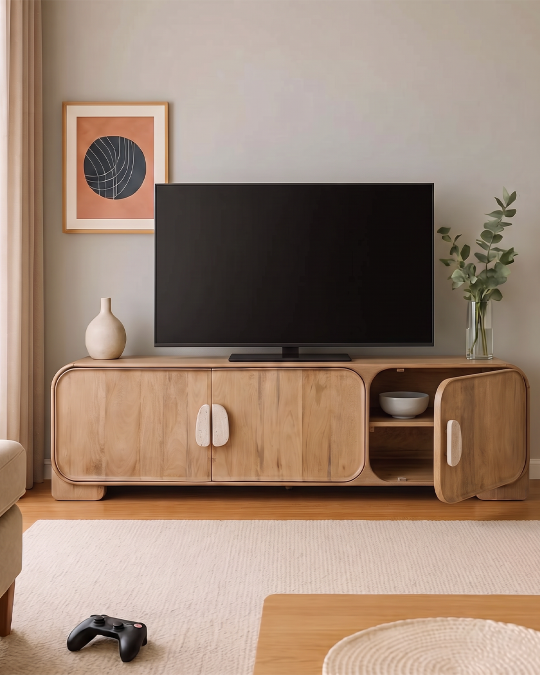 Trave TV Unit Front Angle View with Open door Display
