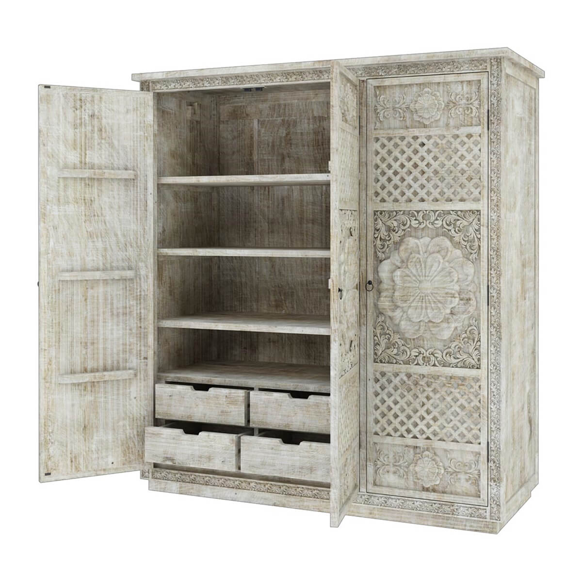 African Hand Carved Wardrobe - Ramgarh Crafts