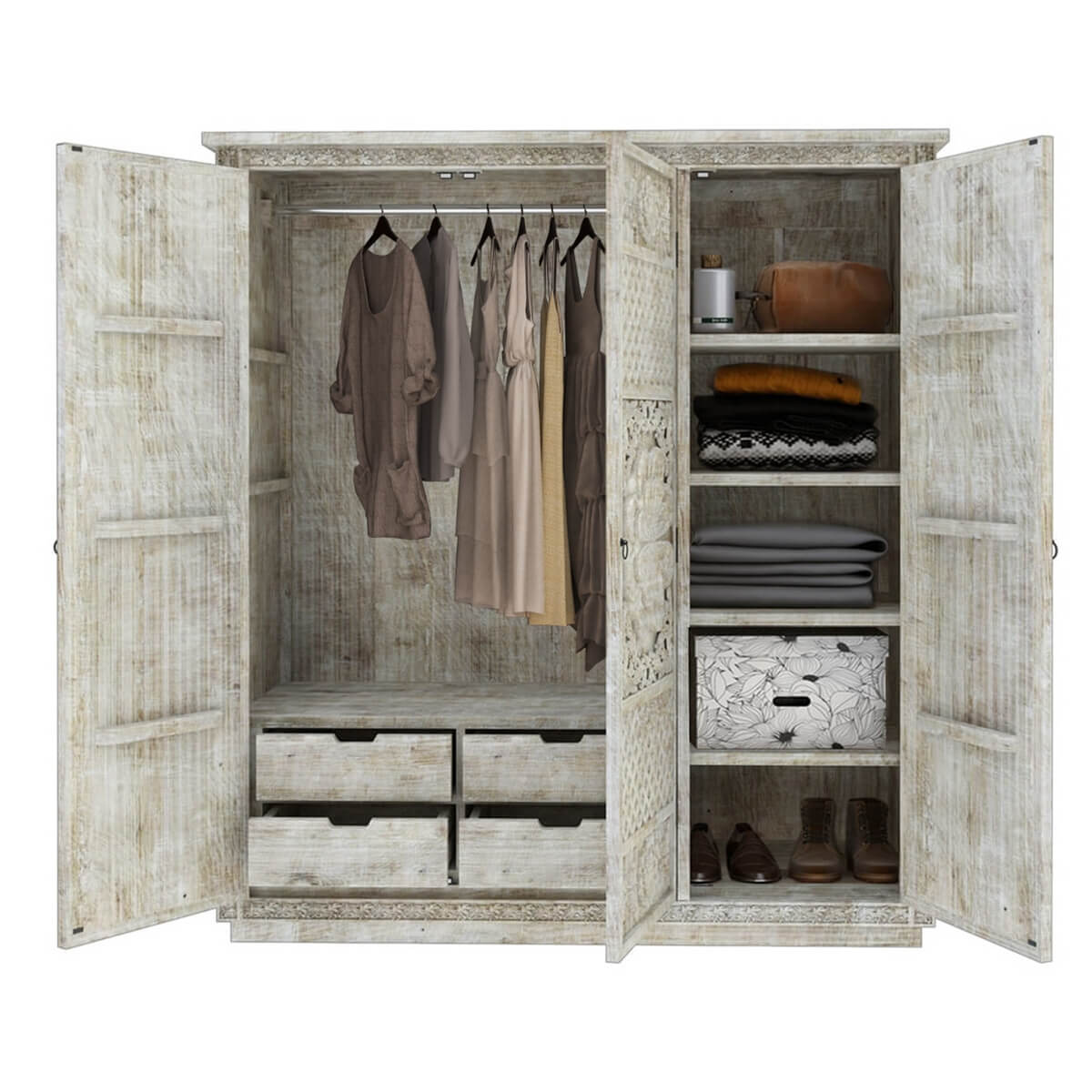 African Hand Carved Wardrobe - Ramgarh Crafts