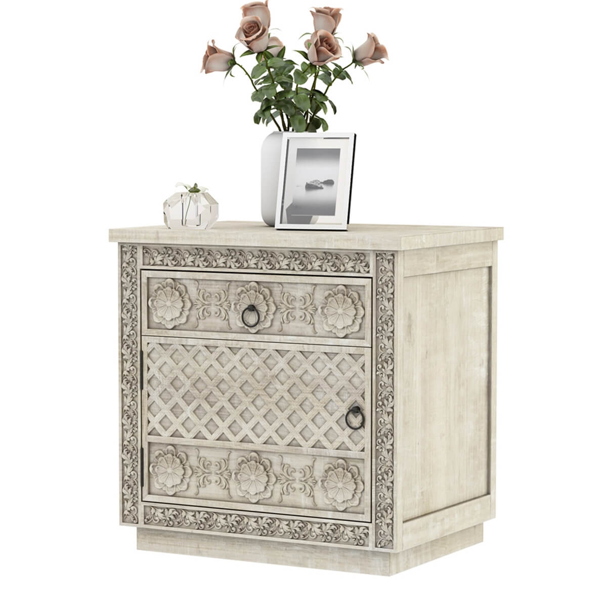 African Hand Carved Bed Side Table - Ramgarh Crafts