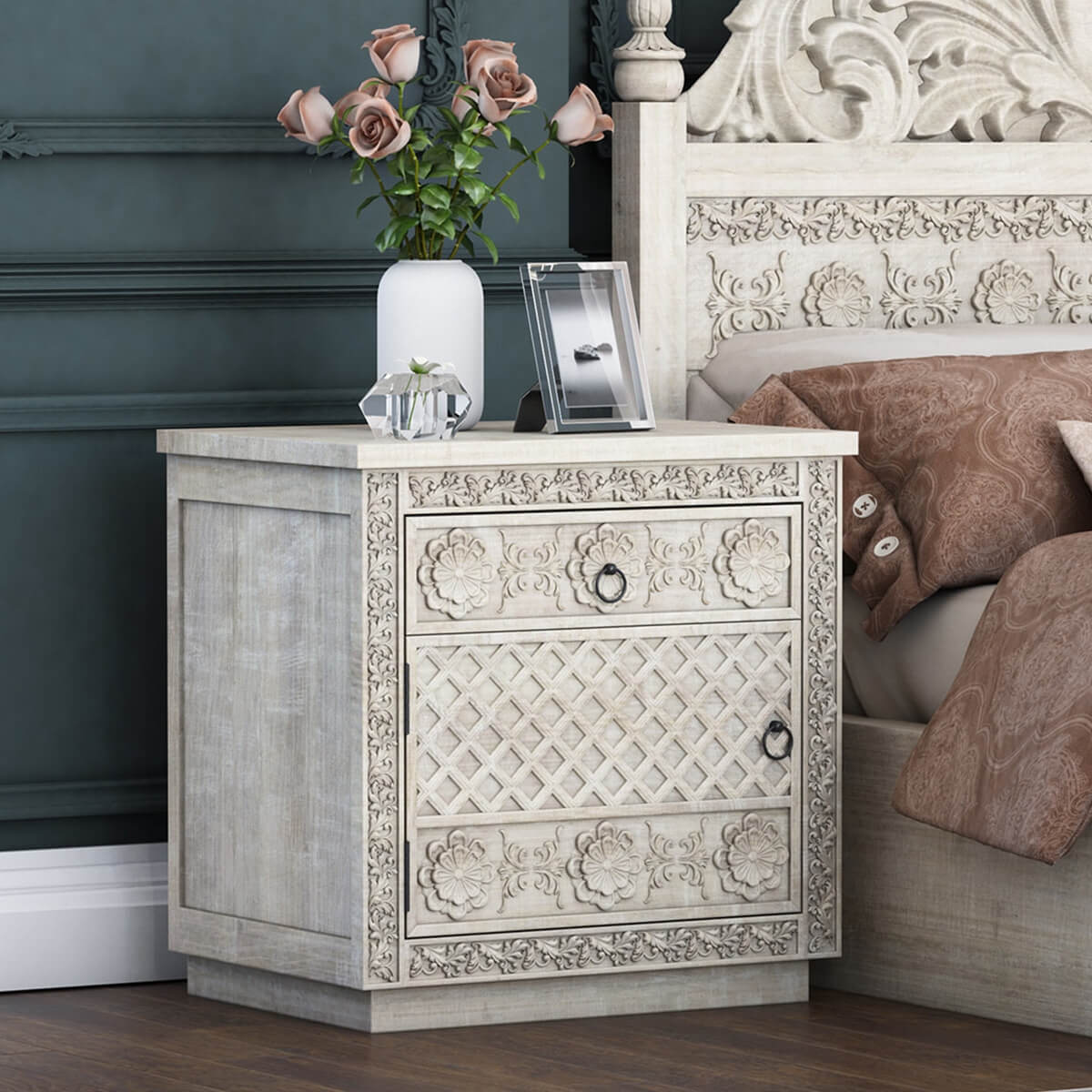 African Hand Carved Bed Side Table - Ramgarh Crafts