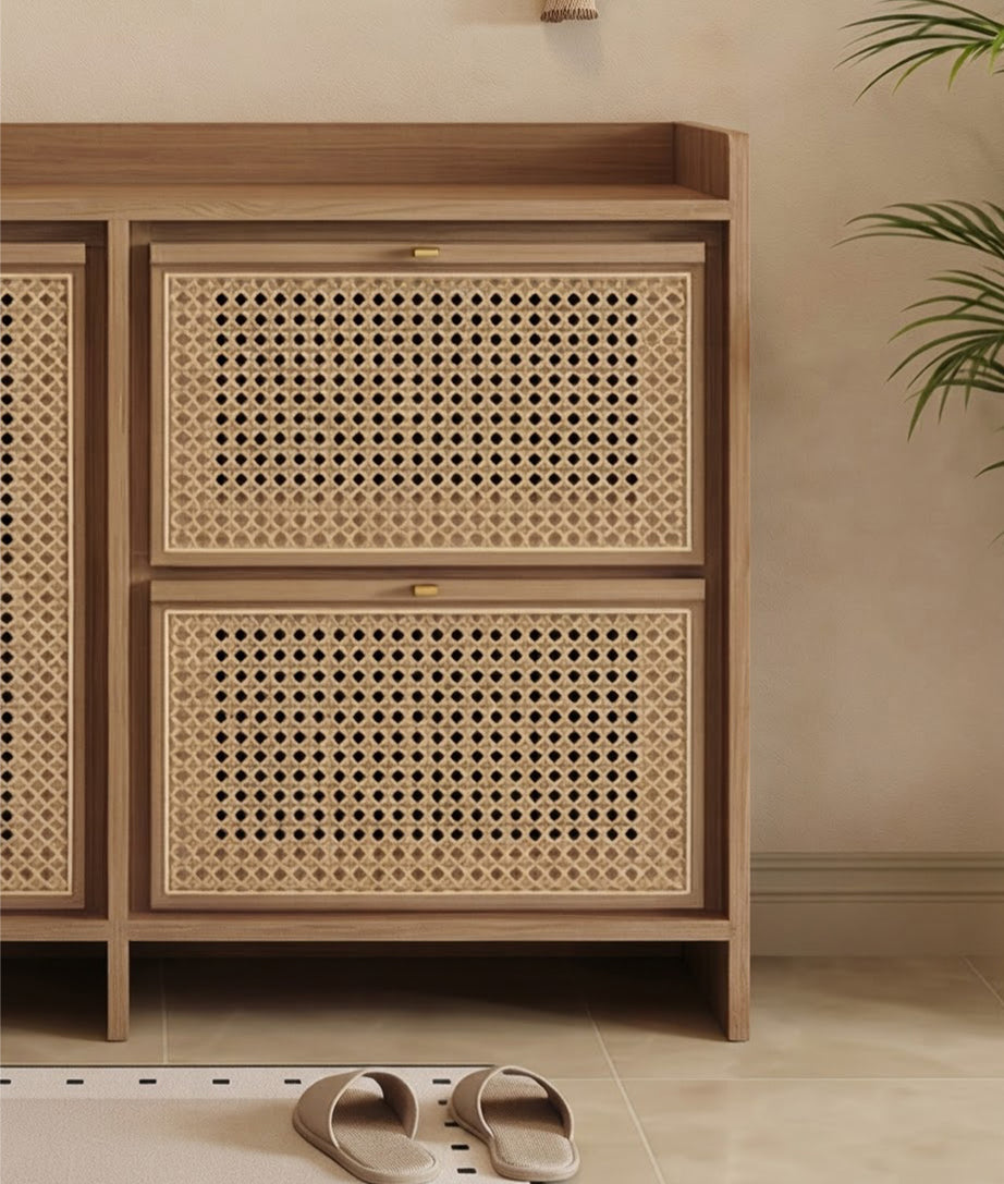 Barty Shoe Cabinet Close-up Rattan Detailed View