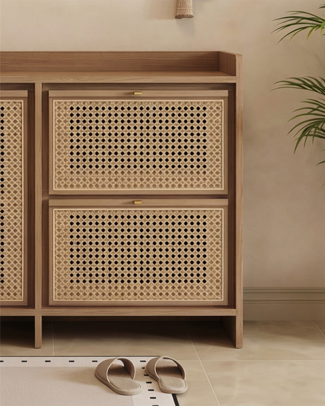 Barty Shoe Cabinet Close-up Rattan Detailed View