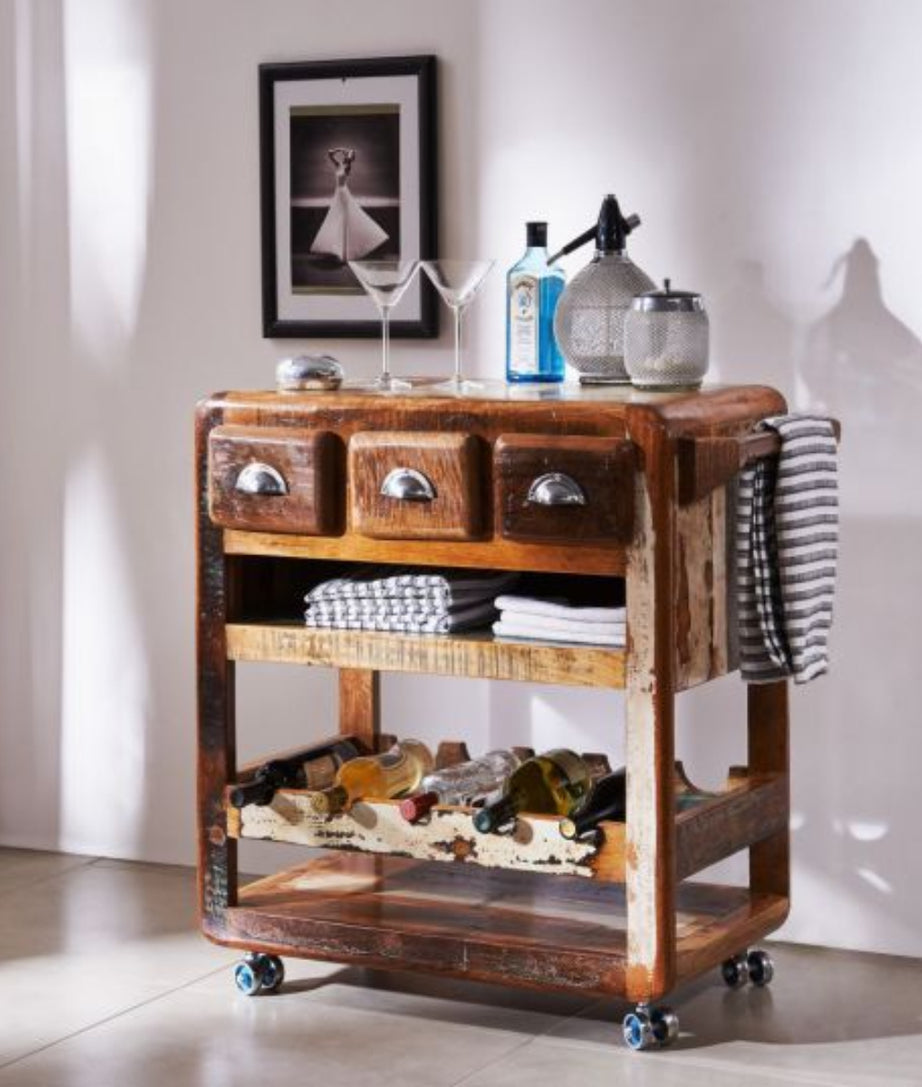 Desert Solid Wood Bar Trolley - Ramgarh Crafts