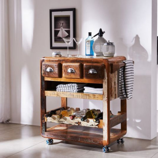 Desert Solid Wood Bar Trolley - Ramgarh Crafts
