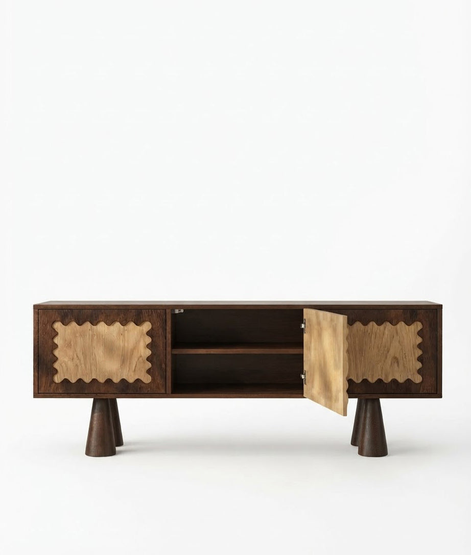 Dursley Sideboard Front Angle Open Cabinet Product View
