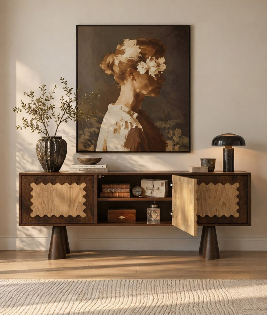 Dursley Sideboard Front Angle Open Cabinet View