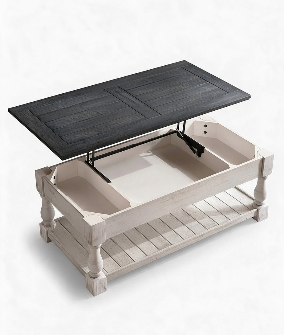 Lift Coffee Table Rear Angle Product View with pen Table-Top Storage