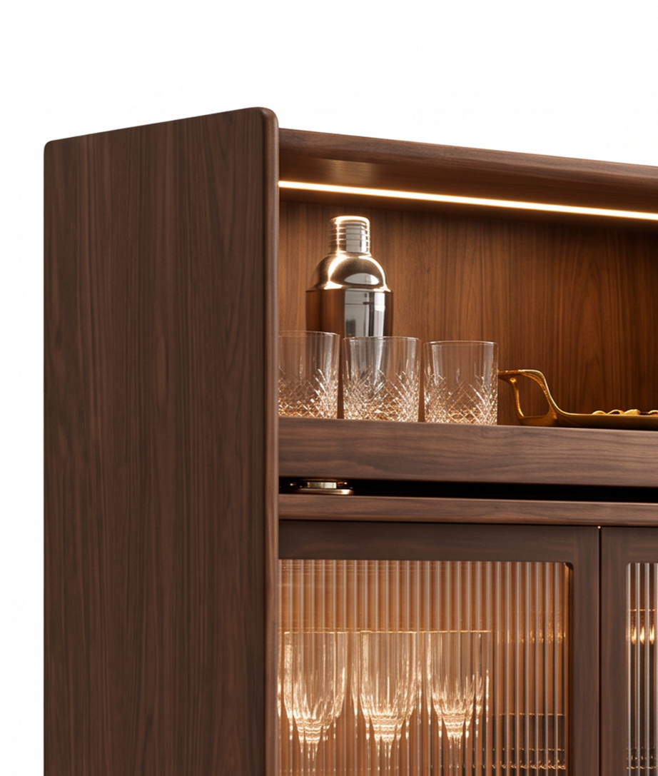 Romania Bar Cabinet Close Up Detail shelf View
