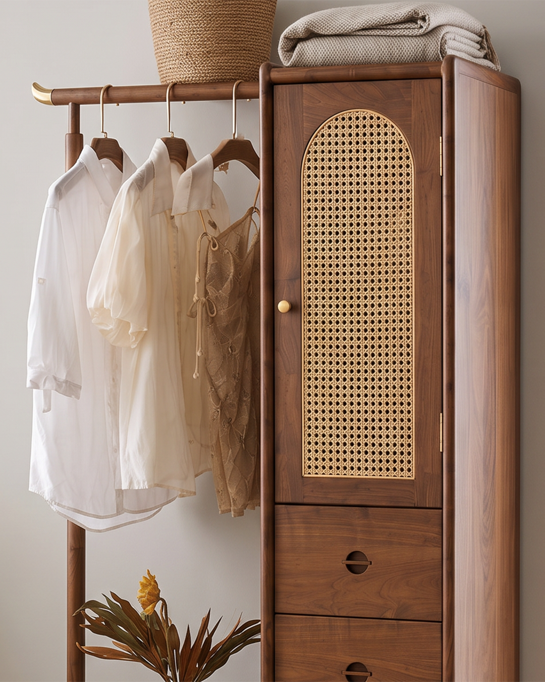 Veyra wardrobe Rattan Detailing Closeup View
