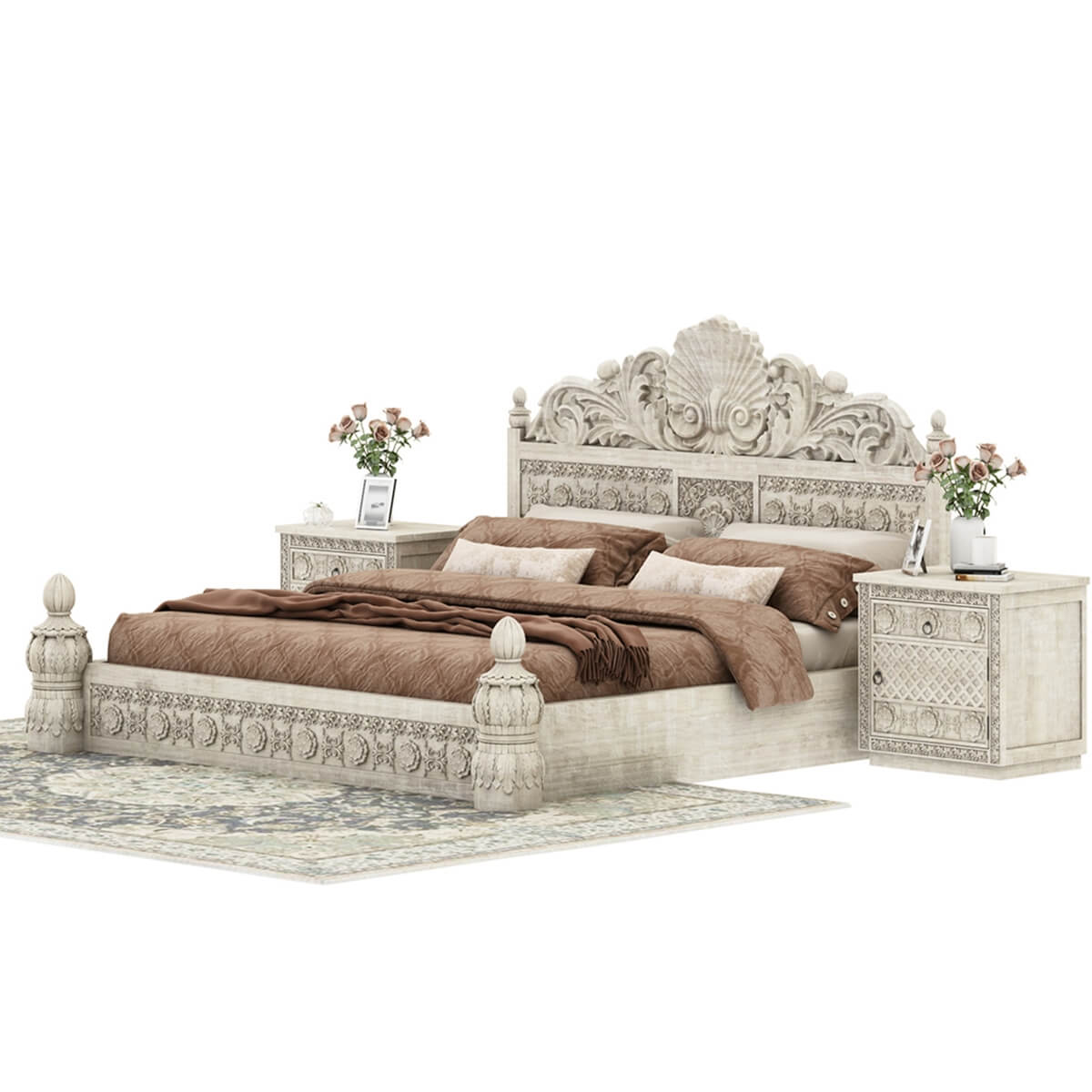 African Hand Carved Bed - Ramgarh Crafts