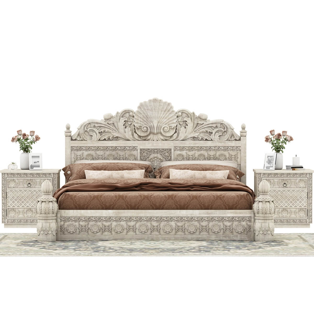 African Hand Carved Bed - Ramgarh Crafts