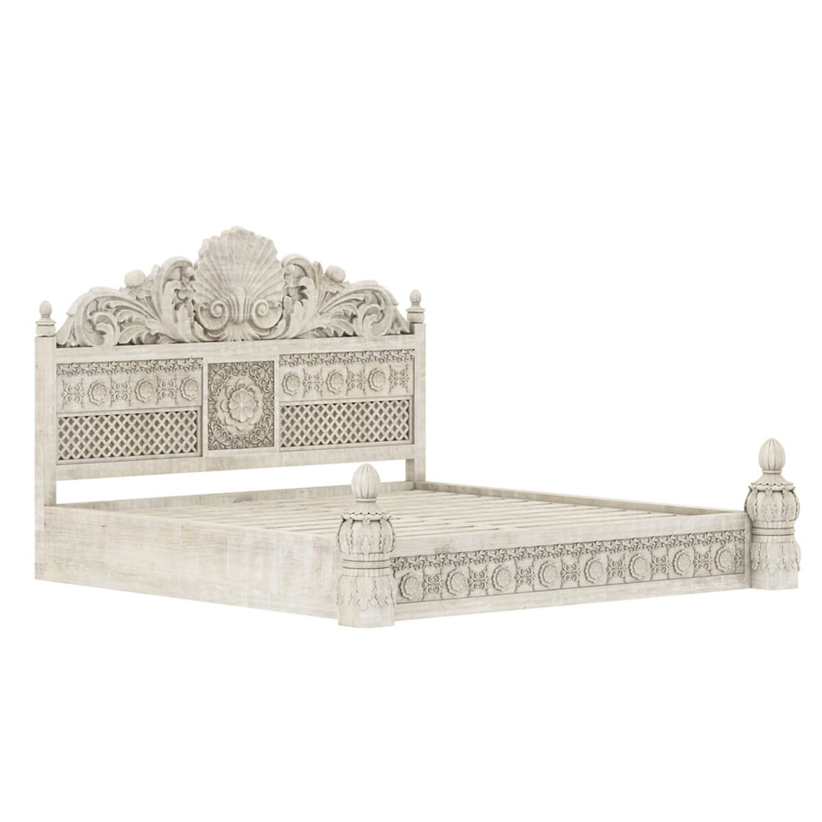 African Hand Carved Bed - Ramgarh Crafts
