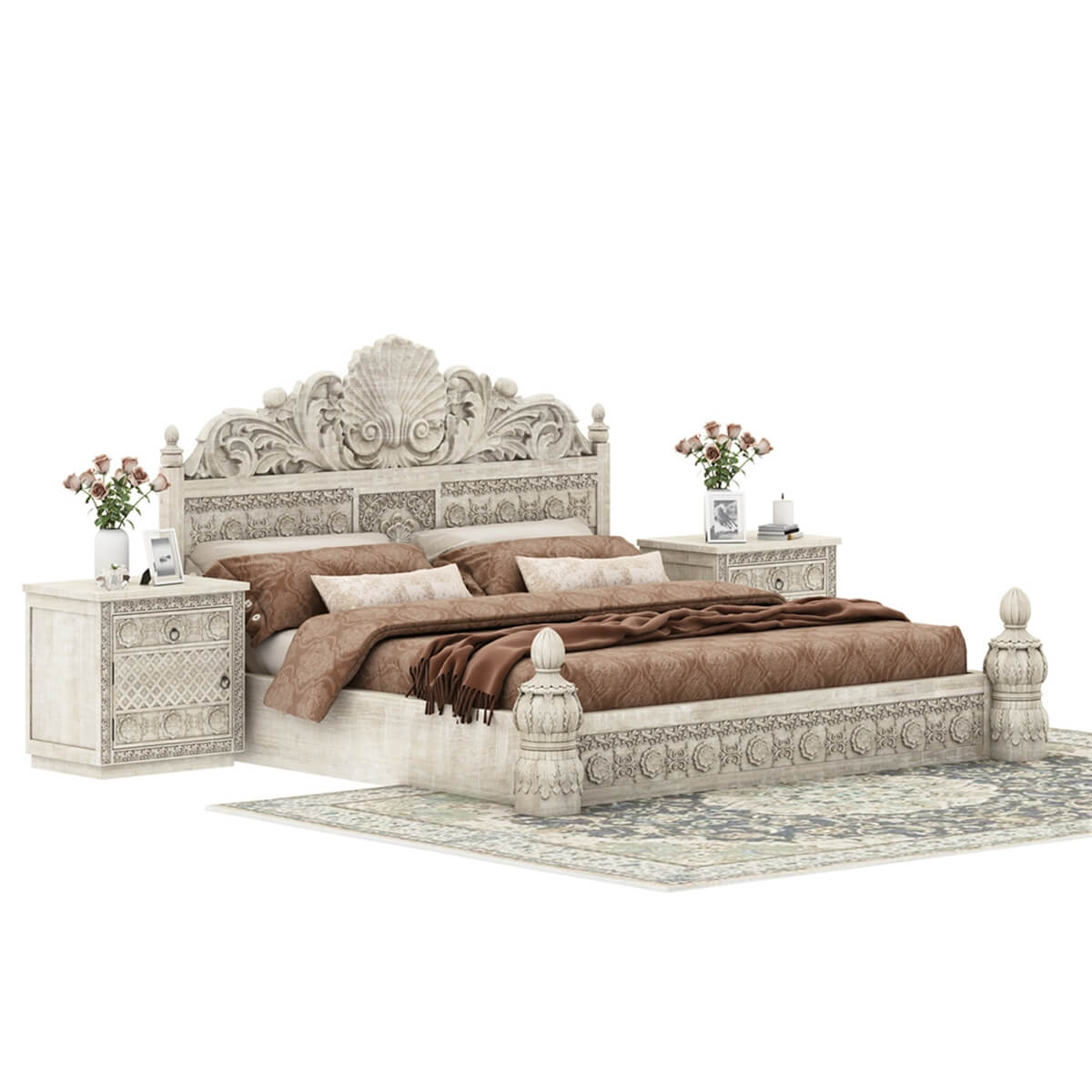 African Hand Carved Bed - Ramgarh Crafts