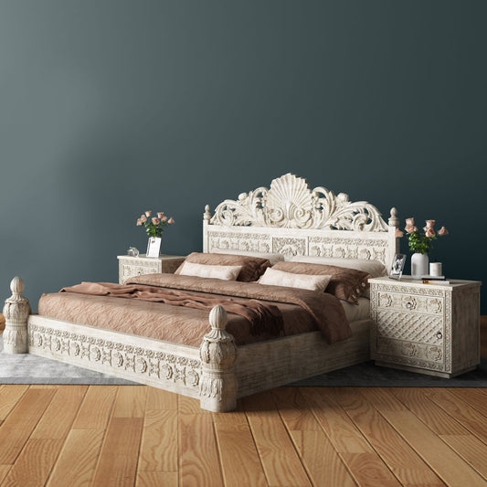 African Hand Carved Bed