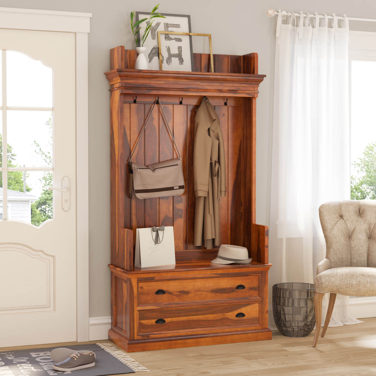 Cardiff Hall Tree With Two Drawers - Ramgarh Crafts