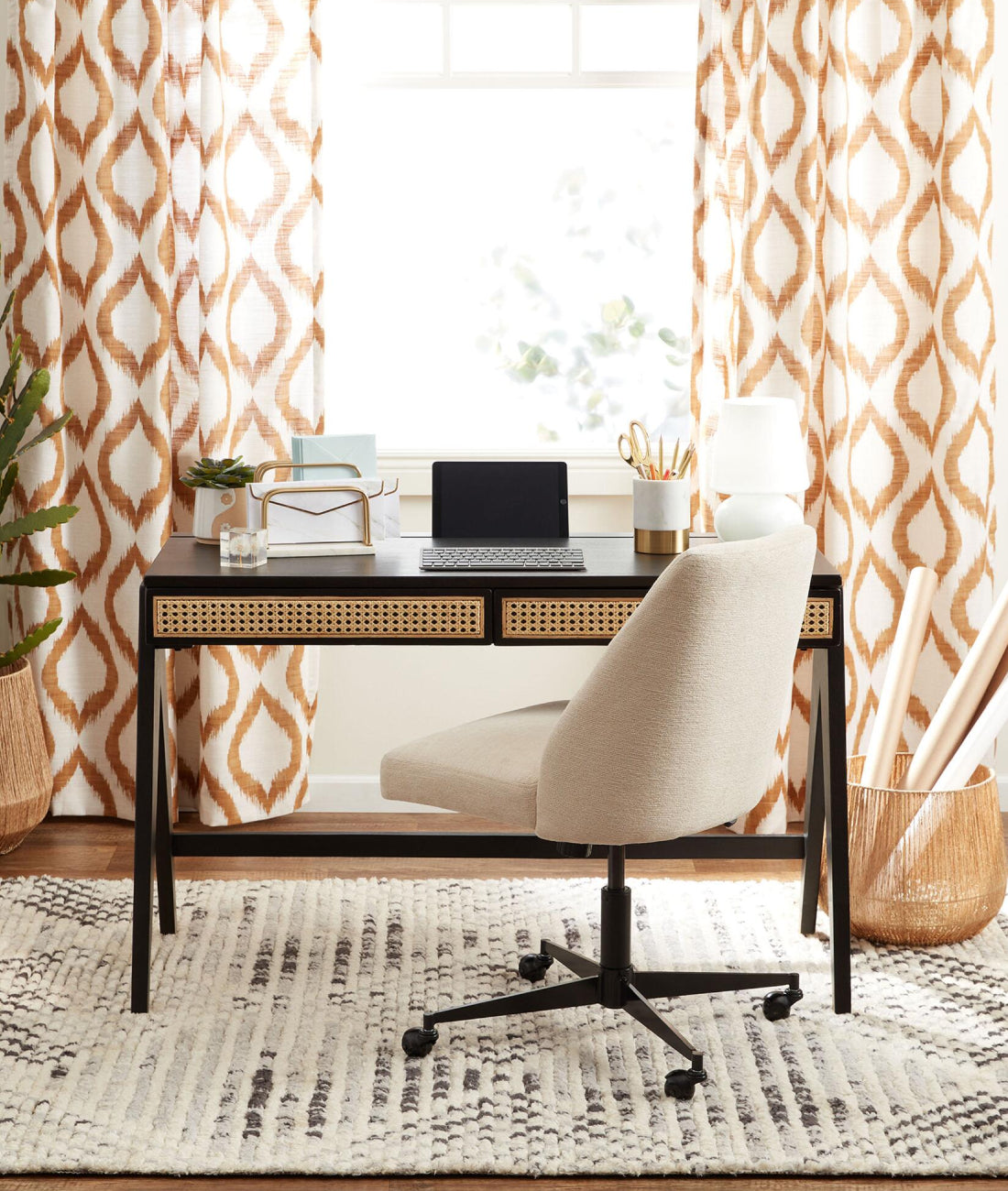 Rattan Study Desk - Solid Wood Desk with Rattan Drawers | Ramgarh ...