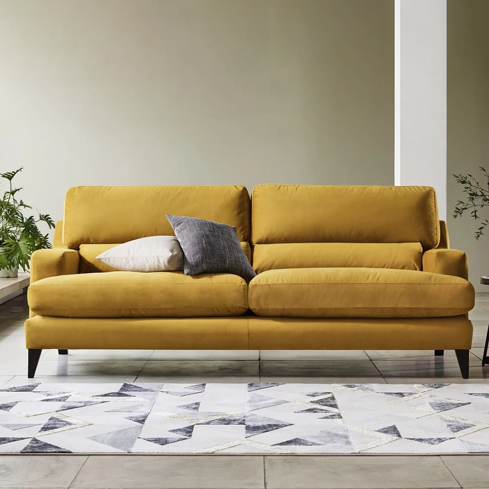 Bunny Sofa - 4 Seater Sheesham Wood Sofa in Saffron Yellow – Ramgarh Crafts